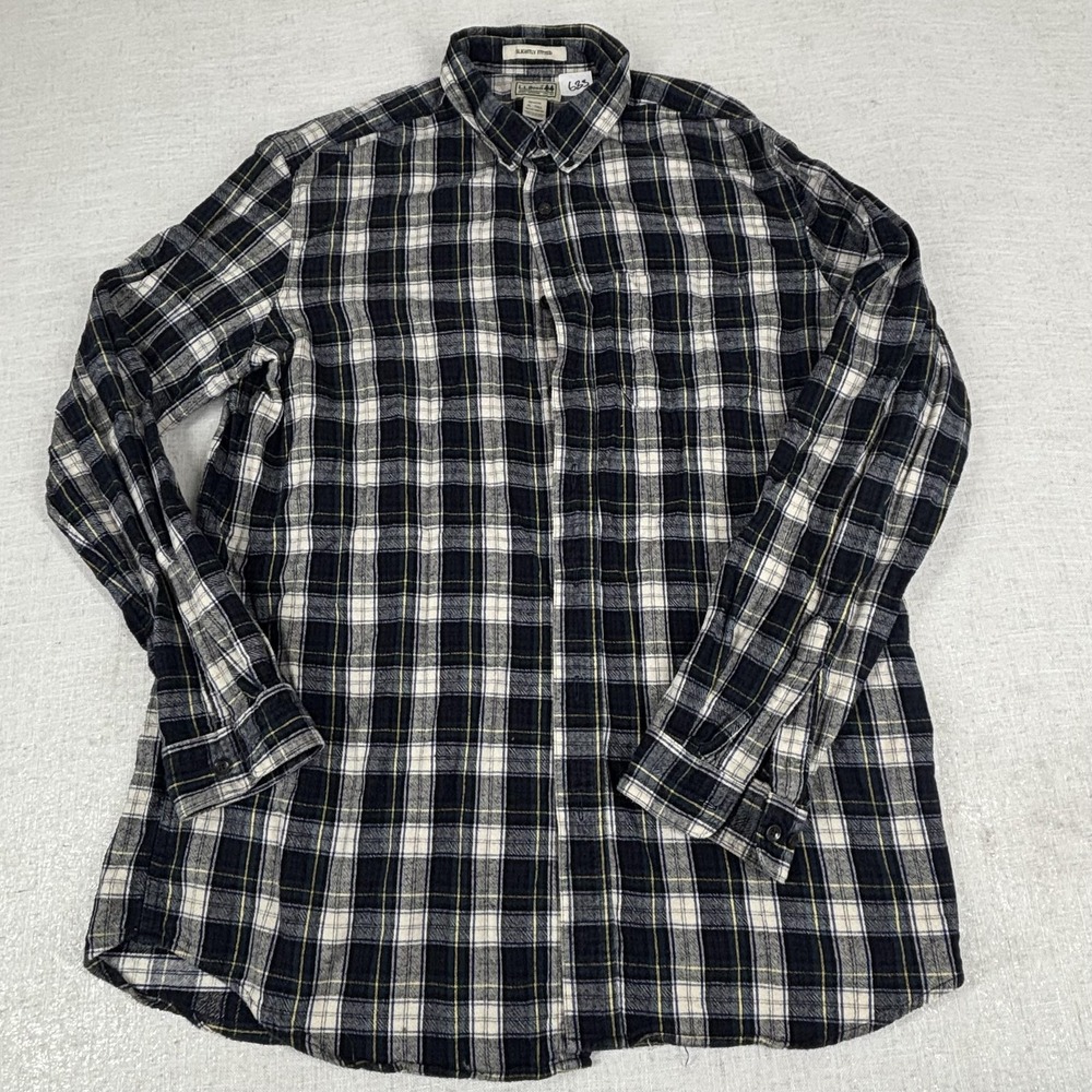 LL Bean Shirt Mens XL Tall‎ Blue Navy Plaid Slightly Fitted Long Sleeve Casual
